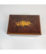 VINTAGE Jewelry Box  6.5&quot; Brown Wooden Floral Inlaid Brown  Made in Italy - £40.49 GBP