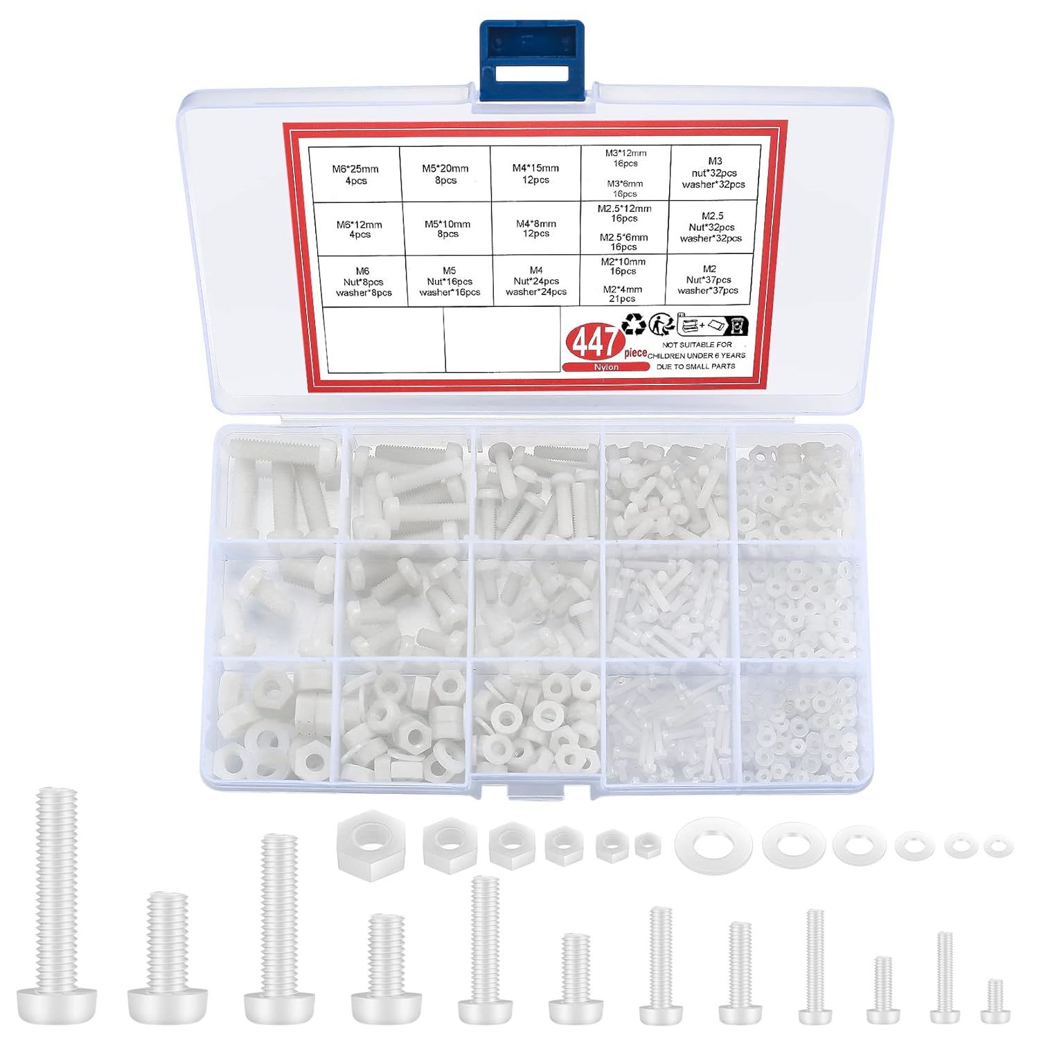 447 Pcs White Nylon Plastic Pan Round Head Screws Bolts And Nuts And Gas... - $16.98