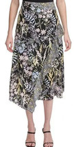 Calvin Klein Ruffle-Front Midi Skirt Size-14 Black with Multicolor Floral-Print - £31.67 GBP