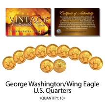 George Washington 1980&#39;s U.S. QUARTERS Uncirculated 24KT Gold Clad - QTY 10 - $14.94