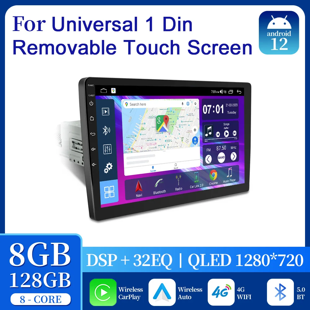 Car Multimedia Android Universal 1Din Removable Touch Screen Palyer Carplay - £362.80 GBP+