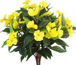 2 Pcs Artificial Impatiens Flowers For Outdoors Faux Impatiens Bushes Yellow - £29.14 GBP