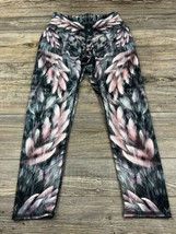 Evolution and Creation Black Pink Leaf Print Yoga Leggings Cropped Capri ~Medium - £11.62 GBP
