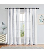 Central Park Sheer Navy Blue And White Stripe Farmhouse Curtains Boucle ... - £29.06 GBP