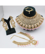 Gold Plated Bollywood Style Indian Kundan Necklace Nose Ring Pink Jewelr... - £66.83 GBP