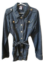 Gymboree Girls Top Shirt Long Sleeve Denim Look Snap Front Belted Blue M Cotton - £5.91 GBP