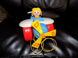 Vintage Fisher Price Airplane 171 Pull Toy 1980 Htf Little People 8&quot; Long Euc - £17.15 GBP