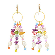 Candy Colored Cultured Freshwater Pearls and Stone Chandelier Dangle Earrings - £15.86 GBP