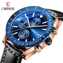 Men&#39;s Multifunctional Belt Watch Three-Eye Timing Waterproof Luminous Calendar Q - £29.16 GBP