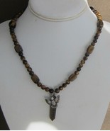 Tiger&#39;s Eye Beads and Sterling Silver hummingbird and Tiger&#39;s Eye Point ... - $55.00