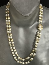 Vintage Two Strand Necklace Gold Tone Beads And Faux Pearl 20” - £29.66 GBP
