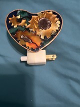 Stained Glass Heart Shaped Night Light Sunflowers *flaw* Untested - $188.30 MXN