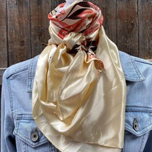 Coral Cream Floral Printed Western Southwestern Wild Rag Scarf Accent - £19.46 GBP