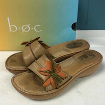 BOC tan MALABAR  Wedge slide sandals with flower women’s size 7 - £27.69 GBP