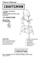 Craftsman 137.224320 Band Saw Owners Instruction Manual - $20.24