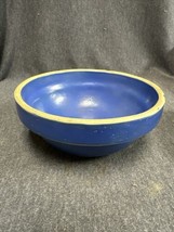 Vintage Antique Style Glazed Pottery 7” Blue Ribbed Mixing Bowl U.S.A. - $18.81