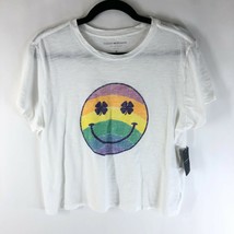 Lucky Brand Womens T Shirt Top Crop Smile Rainbow Short Sleeve Slub Knit... - £15.12 GBP