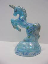 Fenton Glass Robin&#39;s Egg Blue Iridized Unicorn Figurine HP Ltd Ed NFGS F Burton - £176.05 GBP