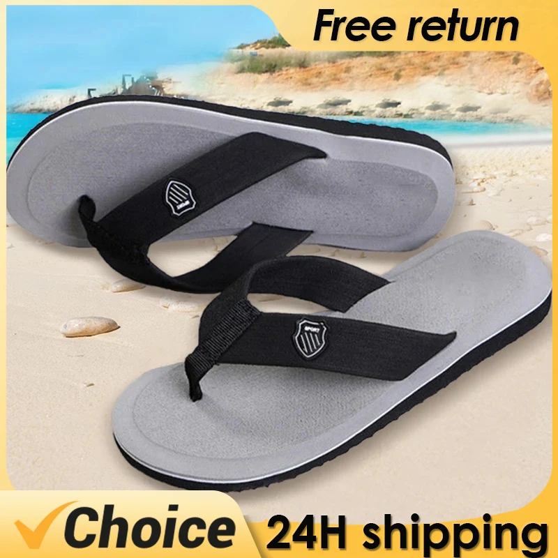 2024 Slippers Men Summer Flip Flops Beach Sandals Anti-Slip Casual Flat Shoes - £12.24 GBP+