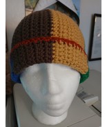 Circus Beauty hand crocheted cap with brim, 9 inches wide, 7 inches deep, 2 inch - $20.00