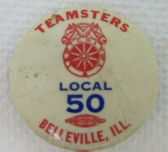 Button Teamsters Local 50 Belleville Illinois Horses Pin Vintage 1950s  - $11.35