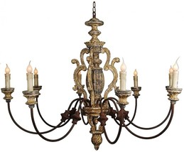 Chandelier 8-Light Beige Wood Carved - £1,462.02 GBP