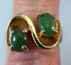 Double Cabochon Jade Ring in Gold Plated Setting Size 6 - £31.96 GBP