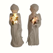 Vintage White Angels Lighted 10&quot; Figurines Wedding 1990 Home Decor Set of 2 - £19.16 GBP