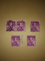 Lot #4 5 1954 Lincoln 4 Cent Cancelled Postage Stamps Purple Vintage VTG... - $9.90