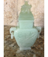 Finely Carved Lite-Green Jade QING DYNASTY Vase Bottle w/Cover Elephants... - $836.48