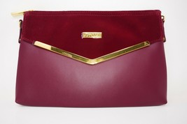 JOY &amp; IMAN Couture Cabernet Leather Clutch with Velvet Detail - £19.15 GBP