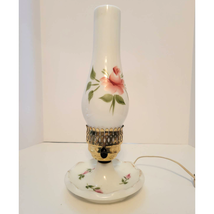 Vintage 14&quot; Hurricane Milk Glass Side Table Lamp Floral TESTED WORKS - £50.62 GBP
