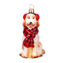 Goldendoodle with Earmuffs and Scarf Polish Glass Christmas Ornament - $65.98