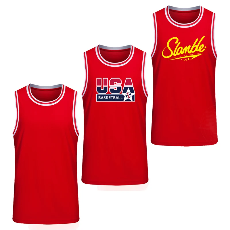 Sporting Custom Logo Red Men&#39;s Sportings Basketball Tank Top Muscular Quick Dry  - £23.90 GBP