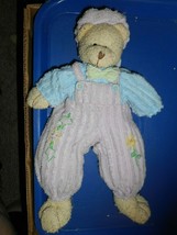 Chenille Bedspread Stuffed Shelf Sitter Sand Filled Bear/Pink &amp; Blue Mat... - £7.96 GBP