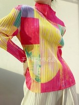 Woman t-shirts Tees 2022 Spring Miyake Pleated Fashion Printed Slim Large Size L - £124.42 GBP