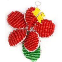 Handmade Beaded Hibiscus Keyring – Artisan Floral Keychain from Haiti. - $10.95