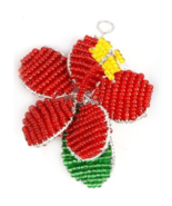 Handmade Beaded Hibiscus Keyring – Artisan Floral Keychain from Haiti. - $10.95