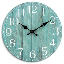 Wall Clock, 10 Inch Teal Silent Non-Ticking Kitchen Decor, Rustic Vintage Countr - £22.44 GBP