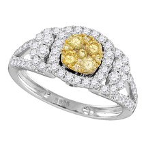 14k White Gold Round Yellow Diamond Cluster Bridal Wedding Engagement Ring 1-1/5 - £1,217.13 GBP
