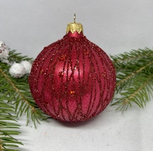 Red with glitter glass ball Christmas ornament, handmade XMAS decoration - £10.19 GBP