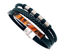 Baltic Amber Mosaics Bracelet with Leather Band for Men Unisex/Handmade - £46.61 GBP