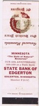 Matchbook Cover State Bank Of Egerton Minnesota 100th Anniversary - £1.55 GBP