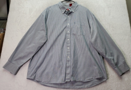 IZOD Shirt Mens Size XL Gray Striped Luxury Sport Long Sleeve Collar Button Down - £12.57 GBP