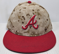 MLB Atlanta Braves Red Camo Baseball Hat Cap Fitted Size 7 New Era 59Fifty - £15.68 GBP