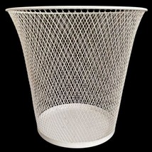 Waste Basket Wire Metal Mesh Diamond Trash Can White 14” Vtg Industrial ... - £31.62 GBP