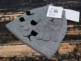 Jordan 2-Piece Beanie Hat/Gloves Gray Black Jumpman Winter Gear Kid Boy ... - $29.92