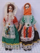 Pair of Vintage Lace Costume Ethnic Folklore Cloth Face Plastic Body 7&quot; ... - £9.00 GBP