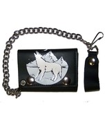 HOWLING WILD WOLF TRIFOLD BIKER WALLET W heavy CHAIN mens LEATHER #652 W... - $20.89 CAD