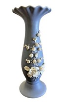 Vase Lefton Bud Blue with White Flowers Orginal Sticker Vintage 6.75 Inc... - £9.64 GBP